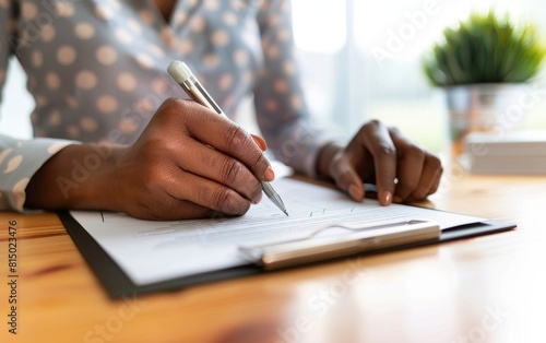 Professional signing a document with a pen