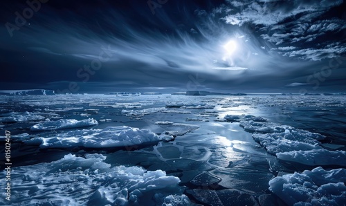 Ice floe and dramatic sky nature background 