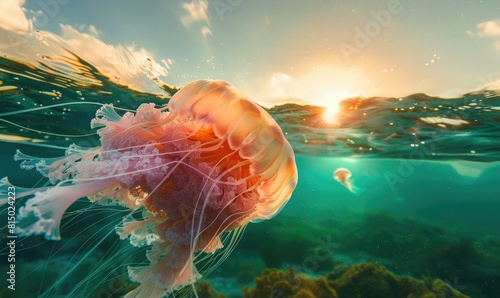 Immense jellyfish undulating in the water photo