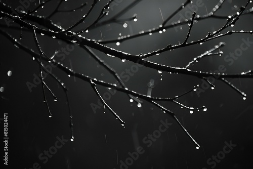 Art deco , water on branches black and white, high quality, high resolution