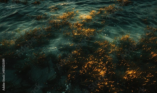 Seabed with seaweed  ocean background