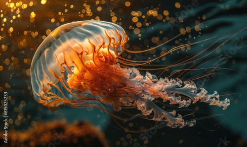 Titanic jellyfish pulsating in the water