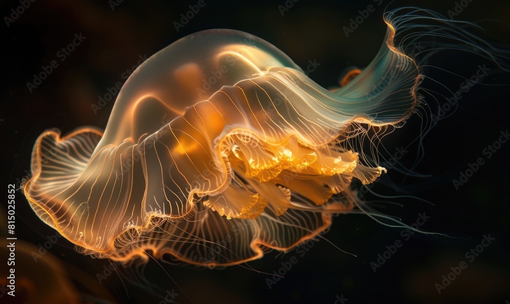 Fototapeta premium Behemoth jellyfish in habitat, sea life background