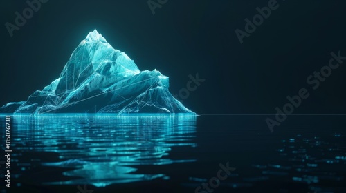 Digital Antarctic iceberg in the ocean in futuristic polygonal style on dark technology background. Abstract Metaphor of Big Data or hard work to success. Low poly wireframe vector illustration photo