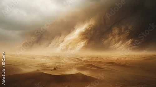 dramatic sand storm in desert, background, digital art hyper realistic 