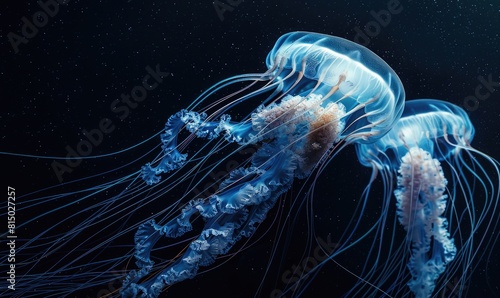 Grand jellyfish gliding, nature background