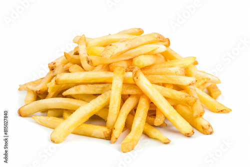 a pile of french fries on a white surface