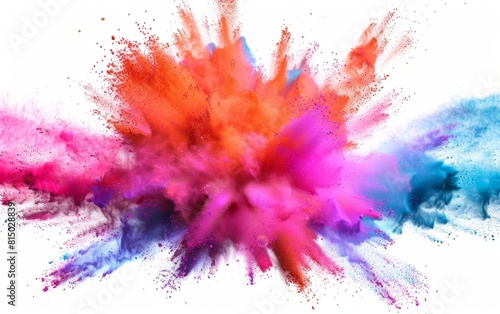 Vivid explosion of multicolored powder on a white background.