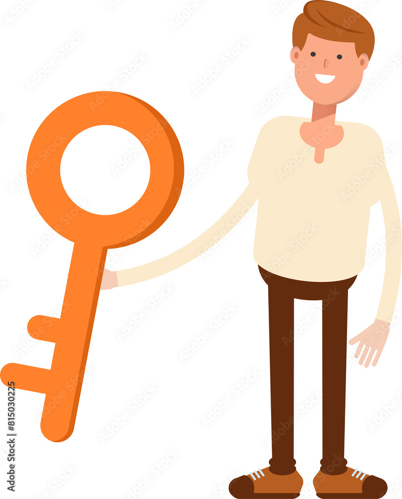 Man Character Holding Key
