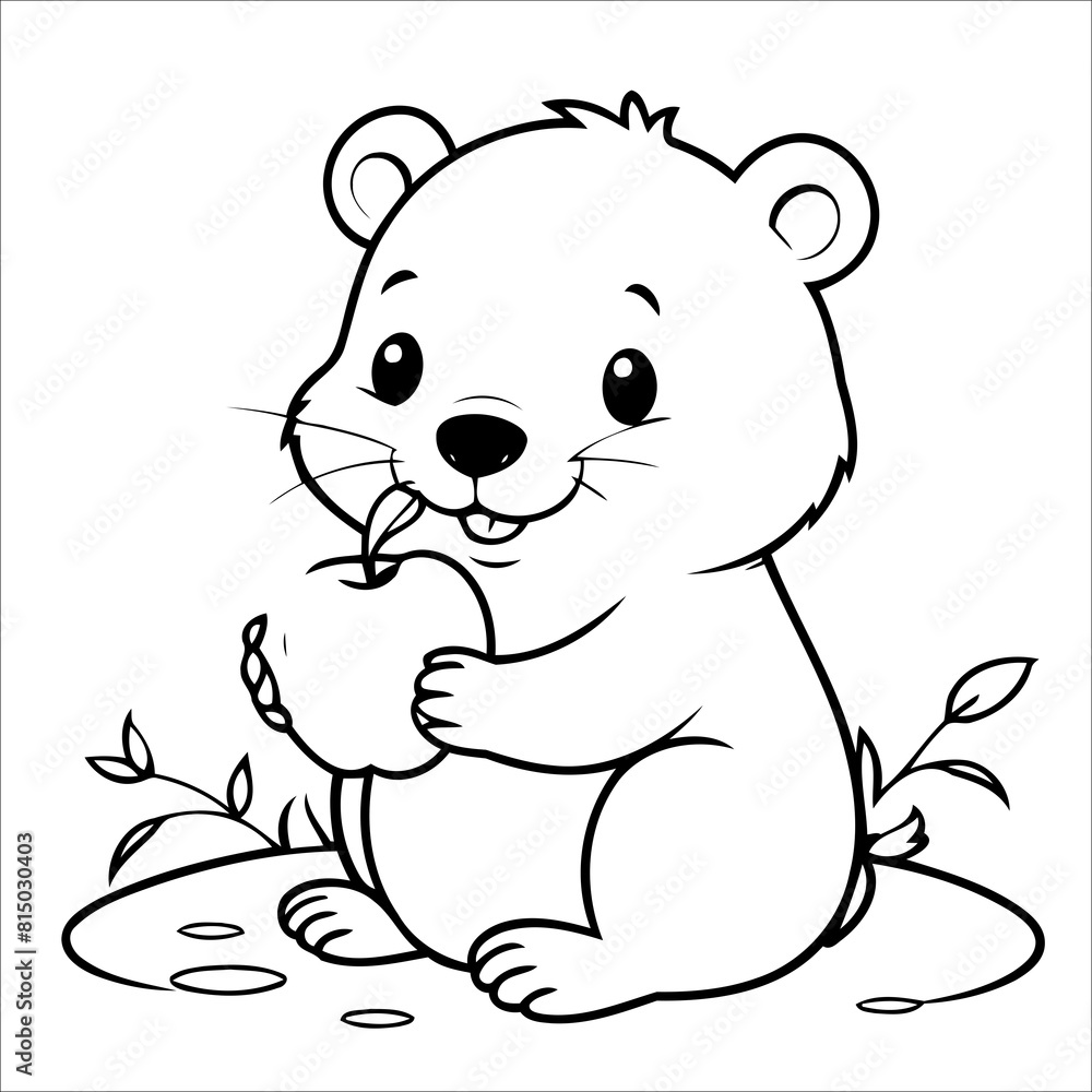 Obraz premium Vector illustration of cute Beaver coloring page for kids