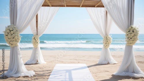 Lovely outdoor wedding setup with white accents and sea views scenic backdrop