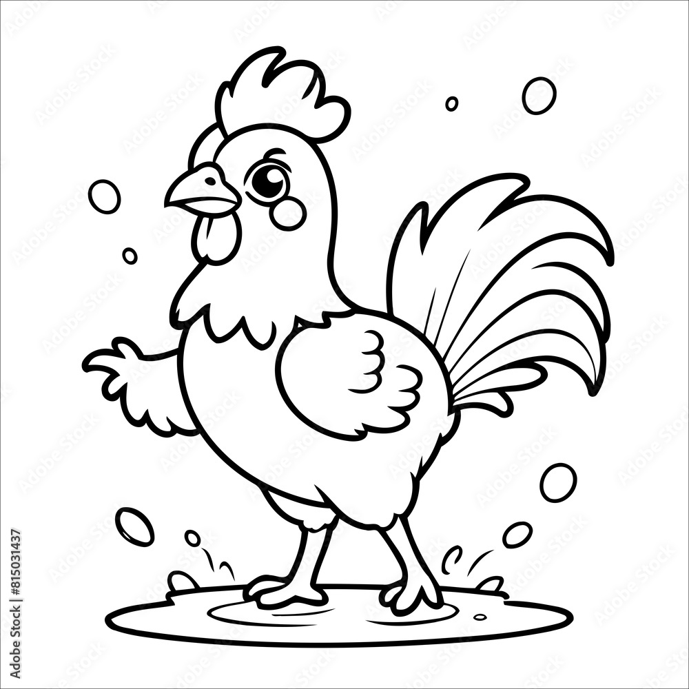 Obraz premium Vector illustration of cute Rooster coloring page for kids