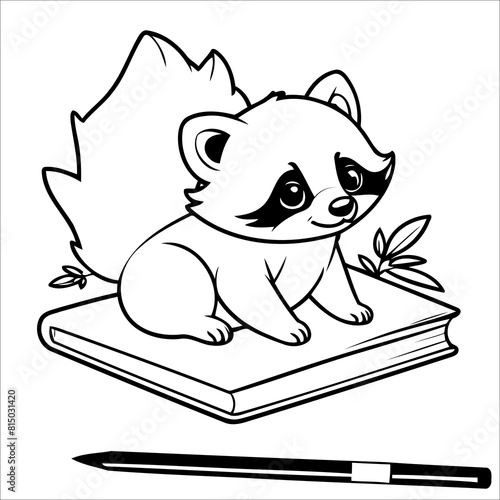 Vector illustration of cute Raccoon coloring page for kids