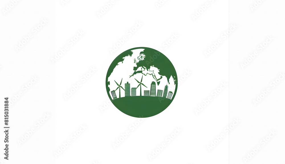 Green earth with buildings and wind turbines, World Environment Day