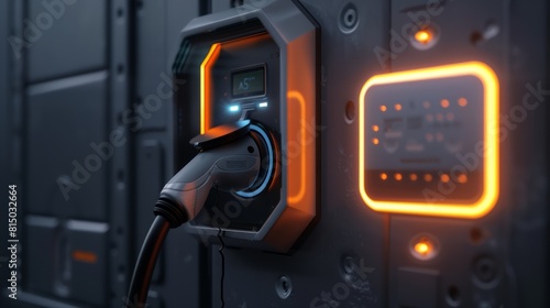 Power supply connected to electric vehicle charge battery. EV charging station for electric car or Plug-in hybrid car. Automotive innovation and technology concepts. Generative Ai hyper realistic 