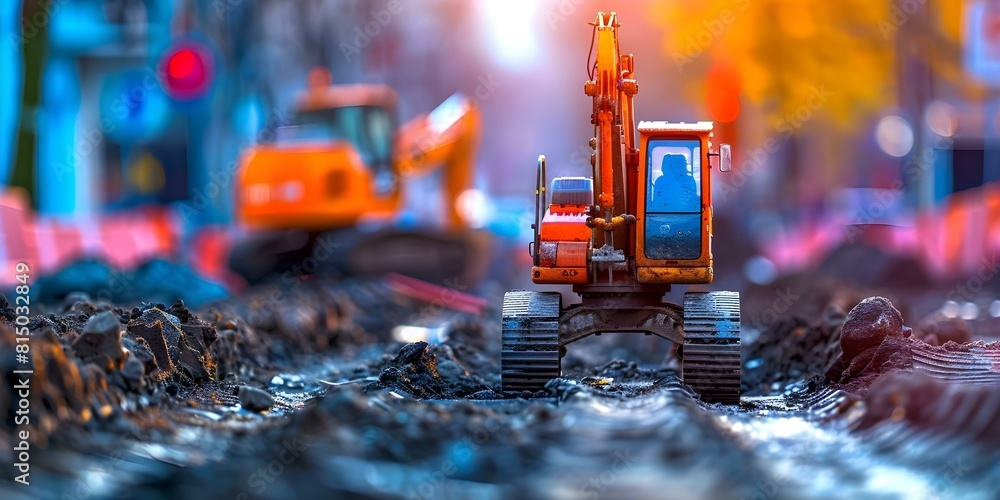 Miniature Construction Site with Heavy Machinery Resembling Toys: Tilt-Shift Photo. Concept Tilt-Shift Photography, Miniature Construction Site, Heavy Machinery, Toy Resemblance Miniature Construction Site with Heavy Machinery Resembling Toys: Tilt-Shift Photo. Concept Tilt-Shift Photography, Miniature Construction Site, Heavy Machinery, Toy Resemblance
