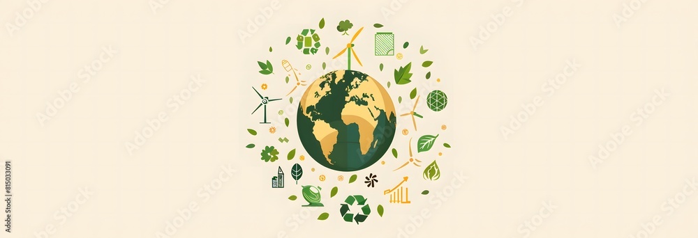 Green environment, world map and icons for ecofriendly sustainability,World Environment Day Green environment, world map and icons for ecofriendly sustainability,World Environment Day