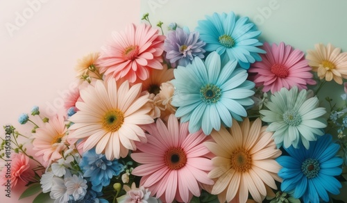 Blooming Splendor  Colorful Gradient Flowers on Pink and Blue Background