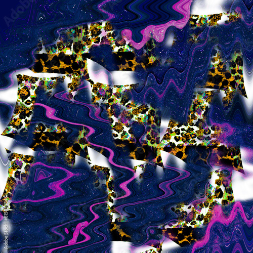 Combination textile collage pattern of wave and lines colored leopard snake tiger textures
 photo