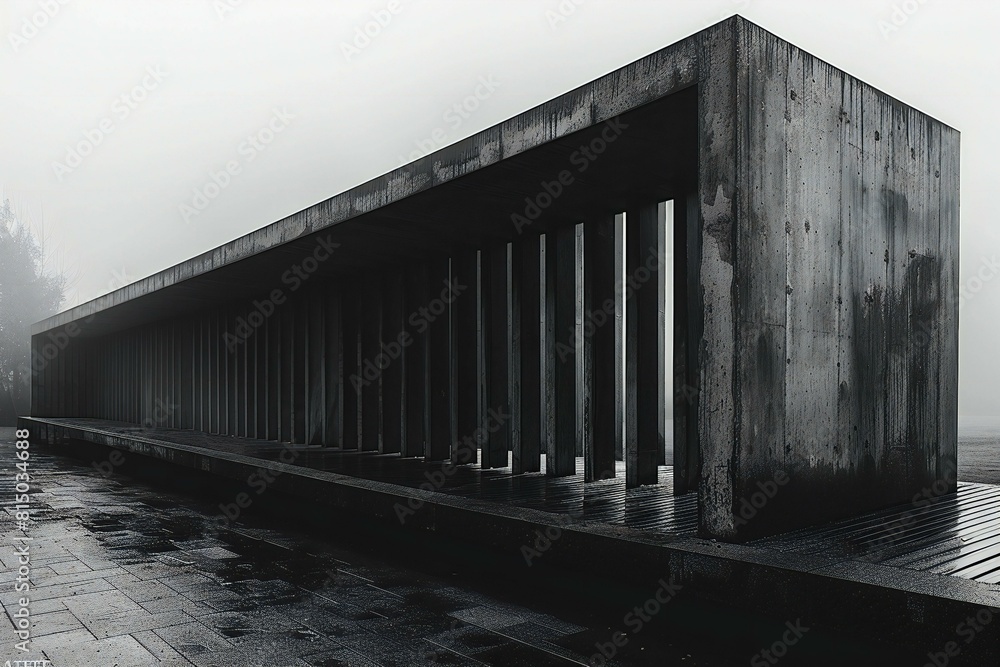 Concrete bridge in a foggy day,   rendering