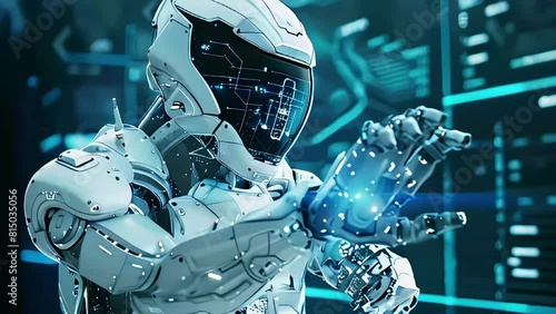 Futuristic cyber police, clad in white spacesuits, patrol virtual realms, safeguarding against cyber threats and advancing technology, ensuring security and order in the digital frontier photo