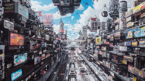 Futuristic Cityscape Created from Video Game Elements: An Immersive Panoramic Banner © spyrakot