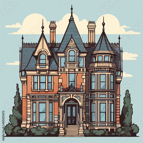 Vector illustration of a beautiful house in the style of the 19th century