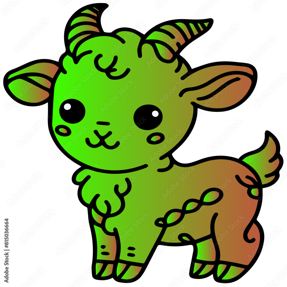 Funny and cute little green goat, cartoon character Funny and cute little green goat, cartoon character