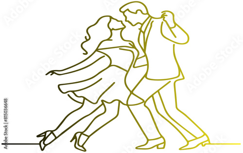 Salsa couple dancing continuous one line drawing. Latin ballroom dance, isolated on white. Hand drawn dancer vector clip art sketch style