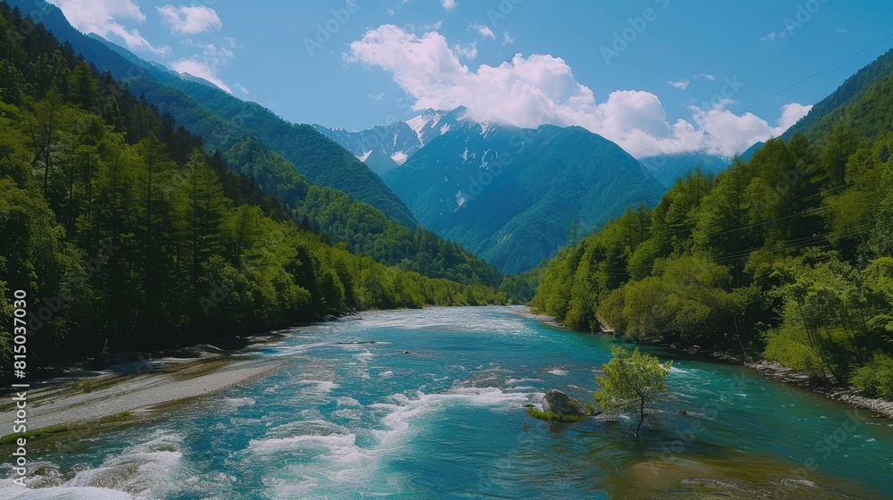 Mountain River Scenery during Summer Vacation and Travel