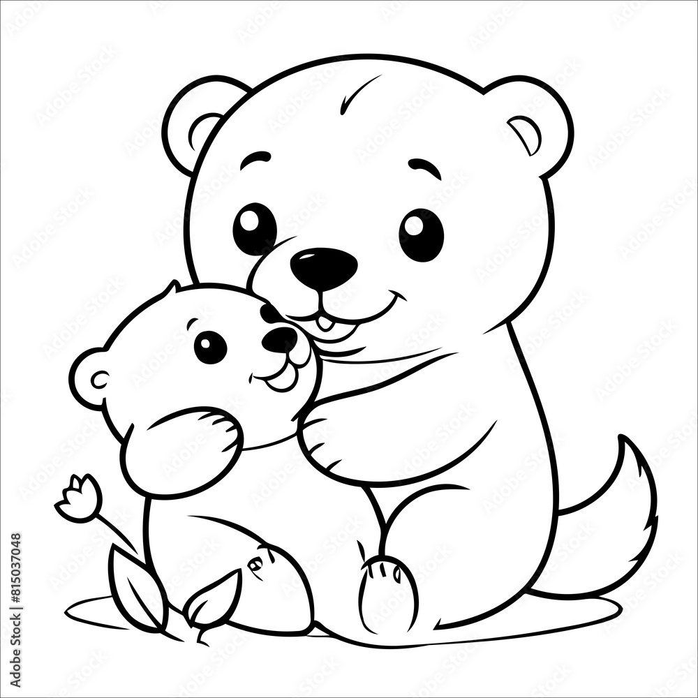 Obraz premium Vector illustration of cute Bear coloring page for kids