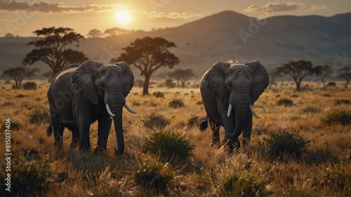 elephants at sunset