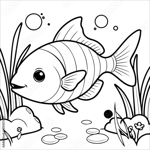 Vector illustration of cute Fish coloring page for kids