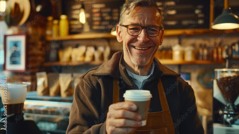 Smiling Barista Holding Coffee Cup Smiling Barista Holding Coffee Cup