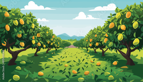 Lemon trees with ripe lemons and leaves. Vector illustration.