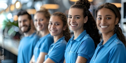 Diverse Cleaning Team in Uniform Smiling and Promoting Services for Cafe and Shoe Shop. Concept Cleaning Services, Uniformed Team, Promotional Photos, Diverse Staff, Business Marketing