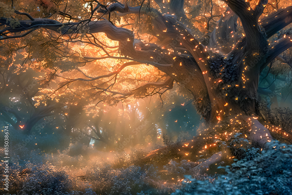 Beautiful magical forest with lights Beautiful magical forest with lights