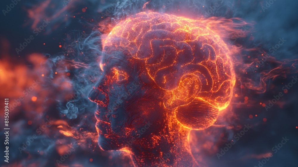 Fototapeta premium The explosive release of knowledge and ingenuity captured in the intricate details of a brain's eruption of creativity, like a supernova in the vast expanse of the mind