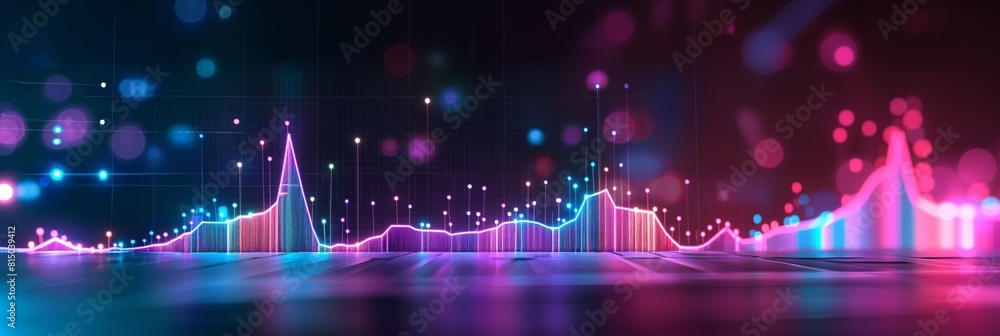 Colorful and dynamic abstract digital graph projection representing financial data analysis and trends