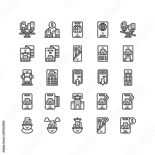 Set of booking hotel outline icon and illustration