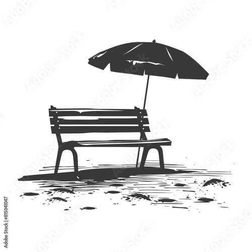 Silhouette bench with umbrella on the beach black color only