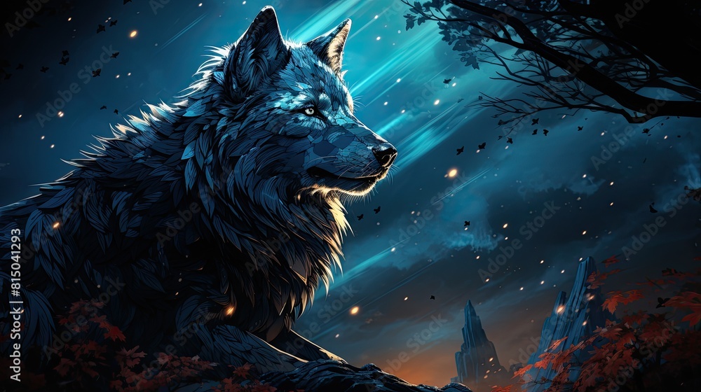 A wolf howling at the night sky with stars A wolf howling at the night sky with stars