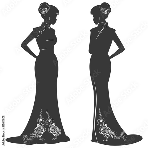 Silhouette independent chinese women wearing Cheongsam or zansae black color only