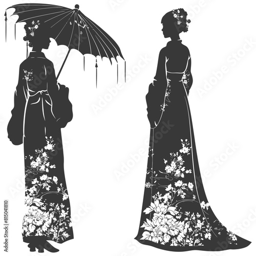 Silhouette independent chinese women wearing Cheongsam or zansae black color only