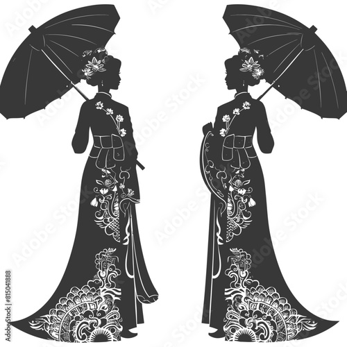 Silhouette independent chinese women wearing Cheongsam or zansae black color only