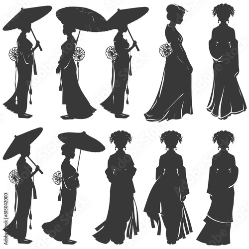 Silhouette independent chinese women wearing Cheongsam or zansae black color only