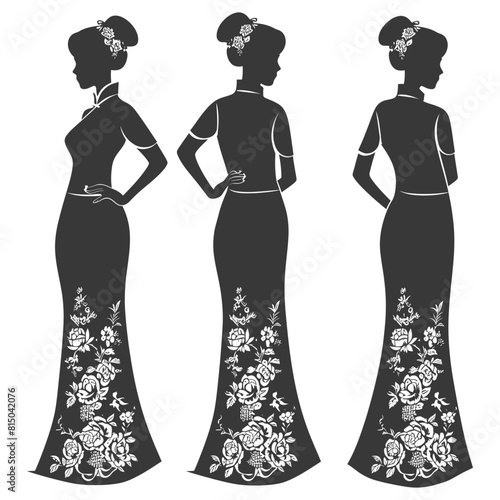 Silhouette independent chinese women wearing Cheongsam or zansae black color only