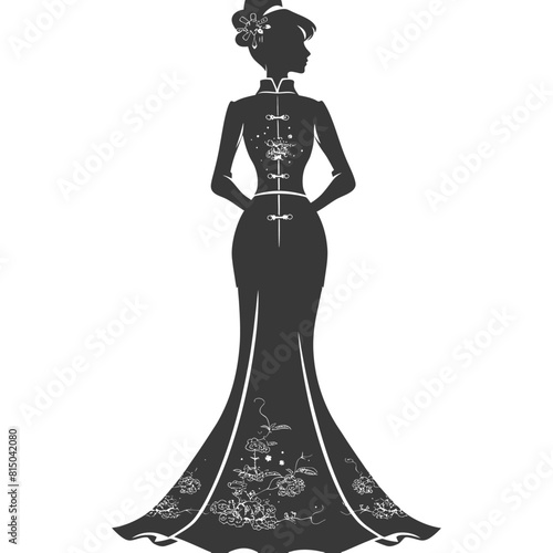 Silhouette independent chinese women wearing Cheongsam or zansae black color only