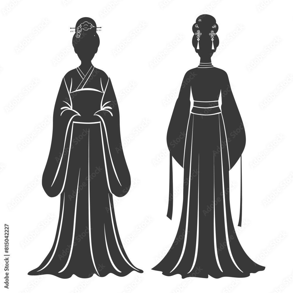 Silhouette independent chinese women wearing hanfu black color only