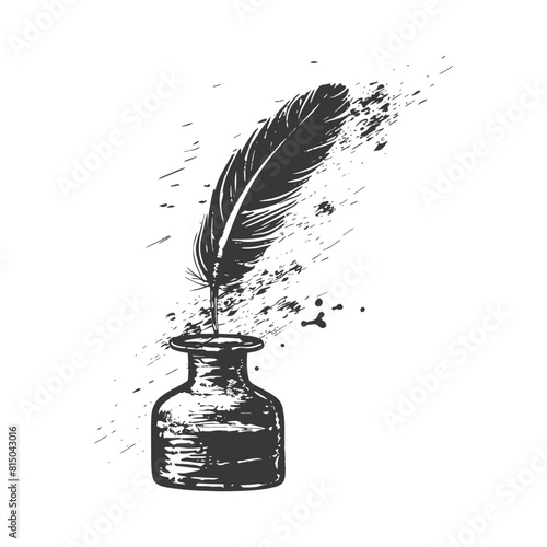 Silhouette quill in inkwell black color only